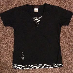 Black with zebra print Baby phat XS scrub top